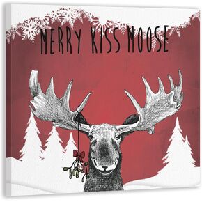 NEGIGA Moose Decor,Moose Pictures Wall Decor,Wall Art For Living Room 14X11 Inch,Christmas Wall Decorations Indoor,Moose Christmas Decorations 137