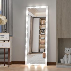ANYHI 63"X23" Full Length Mirror with Lights, White Large Full Body Mirror with Lights, Tall Standing Floor Mirror with 22 Dimming LED Bulbs, Smart Touch & 3 Color Modes, Wall Mounted/Standing