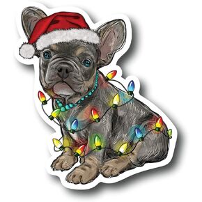 Christmas Dog 4 Inch Waterproof Decal Sticker Merry Christmas Xmas Frenchie French Bulldog Winter Elf Reindeer Santa Saint Nick Snow Wreath Gift CS1513-2PK
