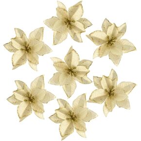 Nydotd 36pcs Glitter Poinsettia Christmas Tree Ornament, Artificial Poinsettia Flowers Decorative Artificial Flowers for Christmas Tree Wedding Decorations Xmas Tree Wreaths (Red)