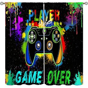 Boys Gaming Curtain Video Game Controller Window Treatment Gamer Room Decor Colorful Cool Gamepad Rod Pocket Decor Drapes 2 Panel Set W42*L45 Inch
