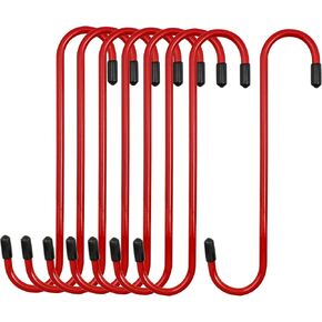 4LIFETIMELINES Red 7.68 inch 8 Pack Heavy Duty Long S Hooks for Hanging Lights, Garage Tools, Bird Feeder, Pots and Pans, Laundry Room, Garden, Indoor Outdoor Hooks