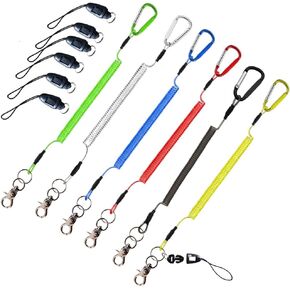 6 Pack Fishing Coiled Lanyard with Alloy Carabiner Clip, Pole Tether, Paddle Leash, Retractable Stretchy Lanyard and Detachable Buckle for key Tool Pliers Kayak Gear Lanyard Accessories