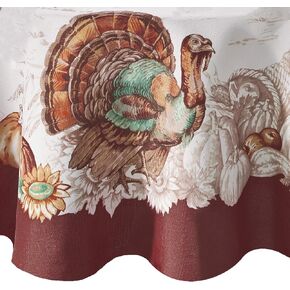 Elrene Home Fashions Holiday Turkey Bordered Fall Wrinkle Resistant Tablecloth, Seasonal Dining-Table Cover, 70" Round