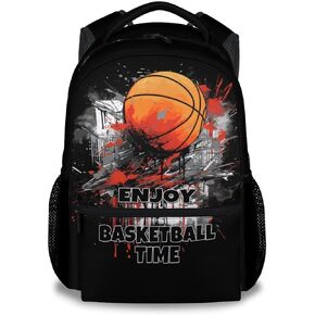 School Backpack for Boys - Basketball Bookbag - Lightweight Durable Large Capacity - 17 Inch Black Kid Backpack for School, Travel and Camp