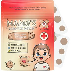 MAMA'S Scratch Patch - Hypoallergenic Bandage Healing Patches for Scrapes, Blisters, and Minor Cuts - Easy Peel, Fast Healing, Gentle on Sensitive Skin, Kid-Friendly Relief and Protection (30 Patches)