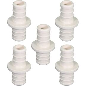 QQSD1012-5 Plastic PEX Poly Alloy Straight Coupling Barb Pipe Fitting 1'' x 1/2'' White (5 Pack)