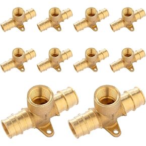 (10-Pack) Seelink PEX-A Expansion Fittings, 3/4"pex-a x 3/4"pex-a x 1/2" Female NPT Drop Ear Tee, Brass Expansion Pipe Fittings, for PEX Tubing Pipe Hose Fittings, ASTM F1960