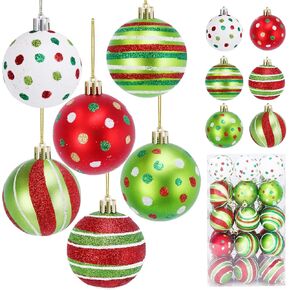 30 Pcs Christmas Balls Ornament 2.4 Inch Glittering Hanging Xmas Balls Red and Green Christmas Tree Pendants Swirl Candy Cane Elf Balls Plastic Hanging Decorations for Xmas Tree Home Party Decor