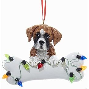 Kurt S. Adler Boxer Puppy with Large Bone and Christmas Lights Ornament Dog Pet A1680BO New in Kuwait