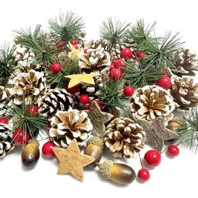 Christmas Pine Cones Berry Pine Branch Set 175PCS White Christmas Winter Wedding Decorations Ornament for DIY Crafts Home Wreath Decorations Xmas Tree Gift Tag Snow Party Supplies