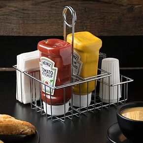 G.E.T. 4-21696 Chrome Metal Four Compartment Condiment Caddy Metal Table Caddies Collection (Case of 12)