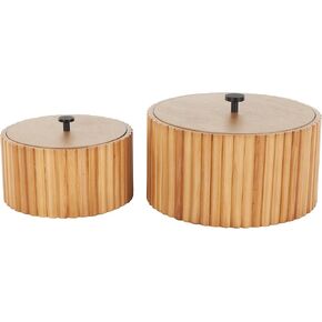 Deco 79 Wooden Handmade Decorative Box Slatted Decorative Containers with Lids, Set of 2 Decorative Keepsake Boxes 8", 10"W, Brown