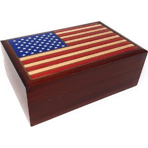 American Flag Stars and Stripes Hand Crafted Real Wood Keepsake Box - Made in Poland