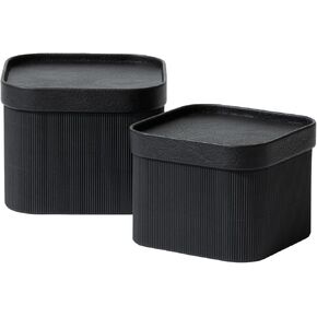 Fluted Cardboard Storage Baskets with Leather-Like Lids, Sturdy Stackable Paper Cube Boxes Decorative Tray, Basket Organizer Bins for Bathroom Bedroom Organizing, Navy Blue, Set of 2