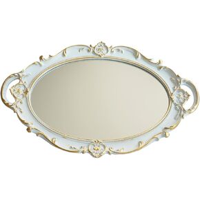 14.5 x 10 Inchs Vintage Mirrors for Wall Decor,Oval Mirror Wall Mirror Gold Mirror Perfumes Mirror Cosmetics Display Mirror Tray (Gold)
