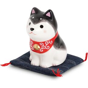 Hand-Painted Ceramic Shiba Inu Figurine - 2.9 Inch Cute Dog Statue with Cushion for Desk or Kitchen Decor, Ideal Gift for Dog Lovers, Japanese Pottery Ornament (White Shiba)