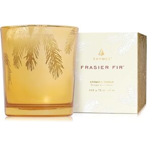 شمعة Thymes Frasier Fir المذهبة - تصميم جرة شمعة ذهبية بإبرة الصنوبر - شمعة معطرة مع روائح التنوب السيبيري الهش وخشب الأرز وخشب الصندل - عطر منزلي فاخر (13 أونصة)
