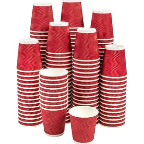 NYHI Set of 150 Ripple Insulated Red 12oz Paper Cups Coffee Tea Hot Cups Recyclable 3 Layer Rippled Wall For Better Insulation Perfect for Cappuccino Hot Cocoa or Iced Drinks