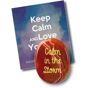 SOLICIEL Agate Calming Stone Calm in The Storm, Carnelian Healing Crystal for Anxiety Relief, Inspirational Gifts for Women Sobriety Gift for Men