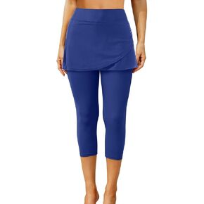 Pinup Fashion Swim Leggings with Skirt - Women Swimming Pants Capris Swimsuit High Waisted UV Swimwear Tights