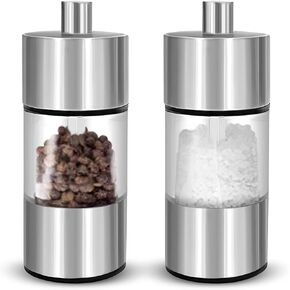 Mini Salt and Pepper Grinder Set,4 Inch Refillable Pepper Grinder for Adjustable Coarseness,Premium Stainless Steel Spice Mill,Portable Salt Mills for RV Travel Grinder Sets (2 Pack)