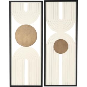 Deco 79 Wooden Geometric Home Wall Decor Layered Arch Wall Sculpture with Gold Circle Accents, Set of 2 Wall Art 14" W, 36" H, Cream