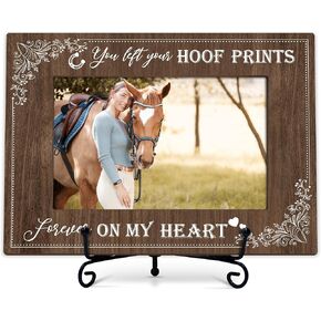 Horse Memorial Photo Frame Gifts, You Left Your Hoof Prints Wooden Picture Frame With Stand, Remembrance Frame Gifts For Horse Owner Horse Lover Cowgirls, Passing Away Gifts For Loss Of Horse -52
