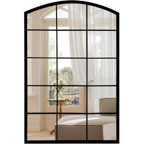 Arched Window Mirror24 X36, Black Metal Frame Rustic Windowpane Grid Wall Mirror for Decor Living Room Entry Bedroom (24"X36")