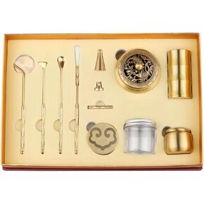 11 Pcs/Set Brass Incense Making Kit Incense Mold Tool, DIY Backflow Tower Incense Cone Molds, Spoon, Press, Shovel, Brush, Bottle Ideal for Yoga Meditation Home Fragrance Kit (MTYIGOU-11-AA Style)