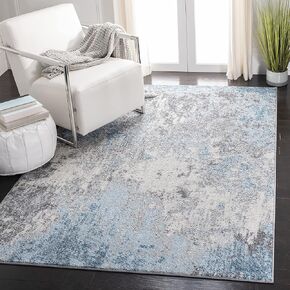 SAFAVIEH Tulum Collection Area Rug - 10' Square, Grey & Blue, Modern Abstract Design, Non-Shedding & Easy Care, Ideal for High Traffic Areas in Living Room, Bedroom (TUL207F)