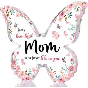 Birthday Gifts for Mom 7.1x5.5 Inch Butterfly Shaped Acrylic Block Plaque Mom Gifts from Daughter Son Mom Birthday Gifts Decoration Birthday Memorial Presents for Christmas Gifts for Mom