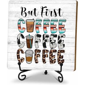 Coffee & Tea Bar Decor Signs Coffee Table Decor, Coffee and Tea Station Accessories, Coffee Themed Gifts Wood Desk Decor (H26)