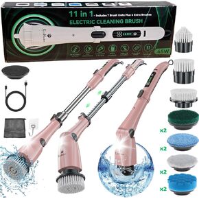Electric Spin Scrubber with 11 Brushes Flashlight, 3 Adjustable Speeds, Electric Shower Scrubber, Electric Cleaning Brush - Multi-Purpose, Water Proof IPX7, Erogonomic Handle