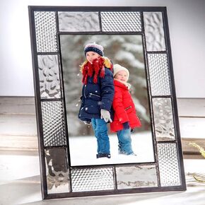 Picture Frame Grey and Clear Textured Stained Glass Photo Table Top Home Office Décor Display Easel Back Horizontal or Vertical Pic 429 (4x6)
