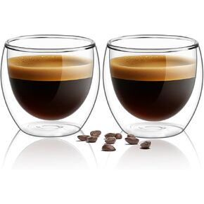ComSaf Double Walled Espresso Cups 3 oz, Glass Espresso Shot Cup Set of 2, Small Coffee Mugs for Ristretto, Lungo, Machiato, Ideal Gift for Chrismas, Brithday