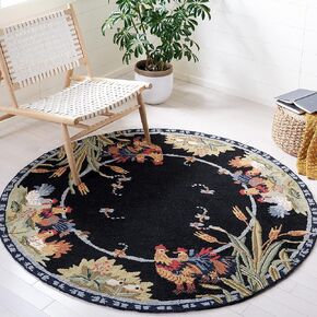 SAFAVIEH Chelsea Collection 8' Round Black HK56B Hand-Hooked French Country Wool Area Rug