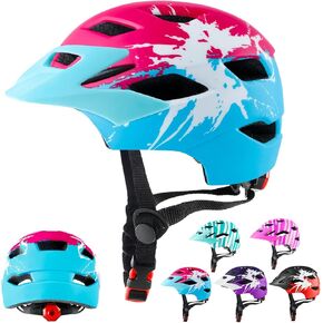 Kids Helmet, Kids Bike Helmet for Boys Girls Age 3-14, Lightweight Children Bicycle Helmet Multi-Sport Scooter Cycling Helmet with Taillight Adjustable Dial Removable Visor(48-56CM)