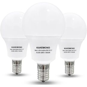 E17 Intermediate Base 6W LED Bulbs, 60watts Halogen Equivalent, Non-Dimmable R14 Ceiling Fan Light Bulbs, Daylight White 5000K,Pack of 3