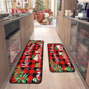2 Pcs Christmas Kitchen Rugs and Mats for Floor Non-Slip Backing Mat Merry Christmas Kitchen Decor Anti Fatigue Kitchen Rug Sets with Runner Xmas Decor (Christmas 01, 17"x47.2"+17"x30")