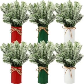 Tioncy 6 Set Christmas Table Centerpieces Floral Arrangement Artificial Plants with Pots Christmas Farmhouse Decorations Faux Rustic Snow Pine Galvanized Decor for Home Room(Vintage)