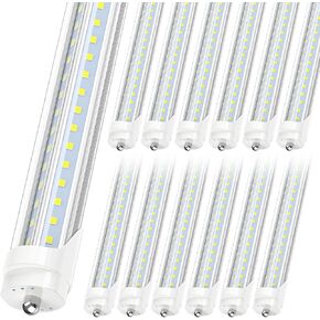 JESLED T8/T10/T12 8FT LED Tube Light, Single Pin FA8 Base, 50W 6000LM 5000K Daylight White, 270 Degree V Shaped LED Fluorescent Bulb (130W Equiv.), ETL Listed, Clear Cover, Dual-Ended Power (12-Pack)