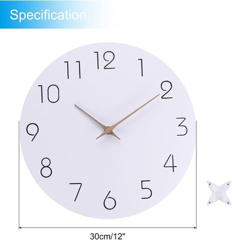 PATIKIL 12 Inch Wall Clock, Quartz Battery Operated Silent Non-Ticking Round Wall Clocks Decorative for Office Bedroom Living Room, White in Saudi Arabia