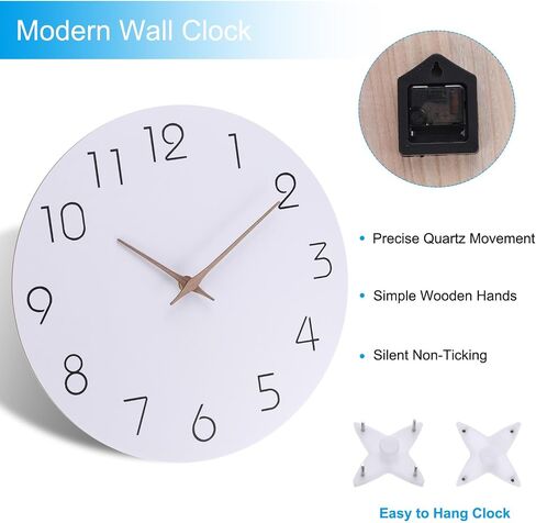 PATIKIL 12 Inch Wall Clock, Quartz Battery Operated Silent Non-Ticking Round Wall Clocks Decorative for Office Bedroom Living Room, White in Saudi Arabia