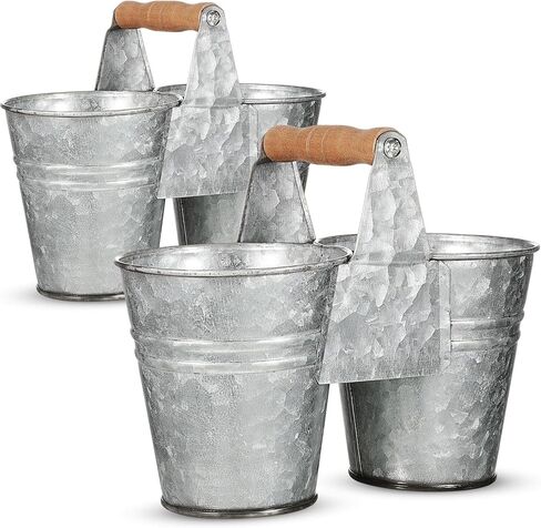 maxcheck 2 جهاز كمبيوتر شخصى صغير خمر دلو المجلفن مع مقبض خشبي العتيقة المعادن دلو مزدوج ريفي داخلي سطل معدني للمزرعة المنزل مكتب الحمام المطبخ عيد ميلاد الزفاف زهرة عصاري in Kuwait