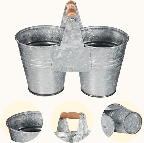 maxcheck 2 جهاز كمبيوتر شخصى صغير خمر دلو المجلفن مع مقبض خشبي العتيقة المعادن دلو مزدوج ريفي داخلي سطل معدني للمزرعة المنزل مكتب الحمام المطبخ عيد ميلاد الزفاف زهرة عصاري in Kuwait