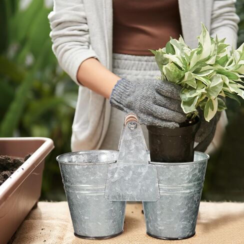 maxcheck 2 جهاز كمبيوتر شخصى صغير خمر دلو المجلفن مع مقبض خشبي العتيقة المعادن دلو مزدوج ريفي داخلي سطل معدني للمزرعة المنزل مكتب الحمام المطبخ عيد ميلاد الزفاف زهرة عصاري in Kuwait