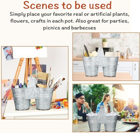 maxcheck 2 جهاز كمبيوتر شخصى صغير خمر دلو المجلفن مع مقبض خشبي العتيقة المعادن دلو مزدوج ريفي داخلي سطل معدني للمزرعة المنزل مكتب الحمام المطبخ عيد ميلاد الزفاف زهرة عصاري in Kuwait