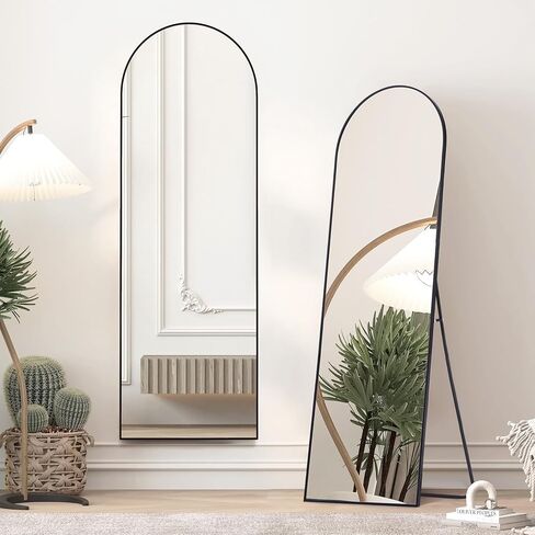 Simple Deluxe Arched Full Length Mirror, Floor Mirror with Stand, 59"x16" Large Mirror, Wall Mirror Full Length, Body Floor Mirror, Wall Mounted Mirror for Bedroom, Black in Saudi Arabia