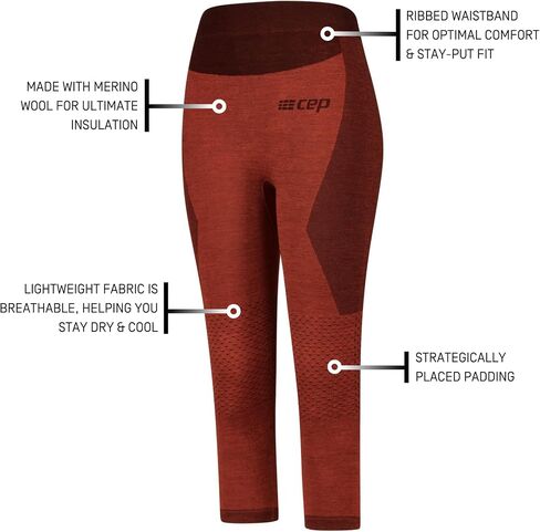 CEP Ski Merino 3/4 Base Tights, Black, Women, L in Saudi Arabia